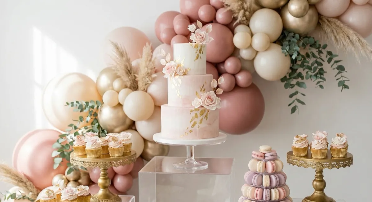 Luxury Baby Shower Dessert Table mit Ballondekoration